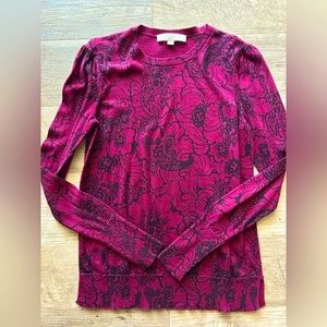 LOFT Sweater Long Sleeve Floral Maroon Small